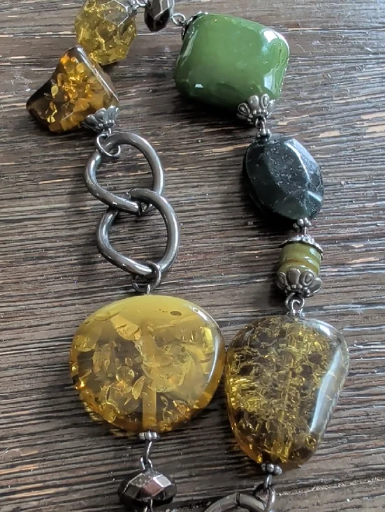 Green and Gunmetal Multi-Bead Women’s Necklace - Picture 2 of 4